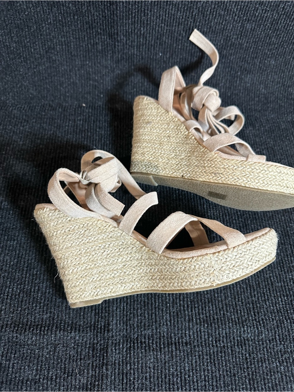 Neutral Espadrille Wedge Sandals with Ankle Tie